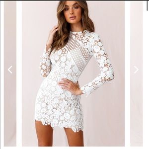 Selfie Leslie Reinhart Floral Asymmetrical Mesh Dress White